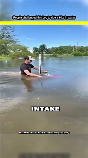 .People challenged this boy to ride a bike in water #shortvideo