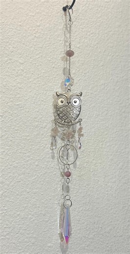 Iridescent Crystal Owl Suncatcher – Boho Silver Window Decor With Rose Quartz Accents - Etsy
