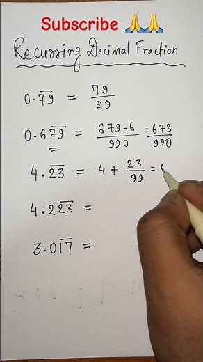 Recurring Decimal Fraction l Bar Questions into fractions #maths