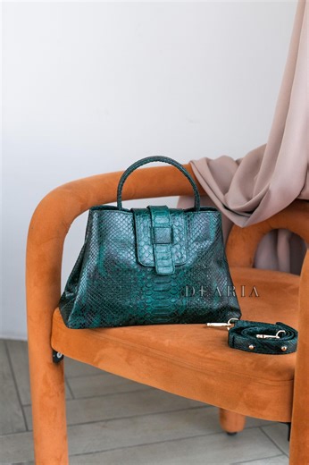 Emerald Green Python Leather Tote Bag - Snakeskin Large Top Handle Shoulder Handbag - Etsy