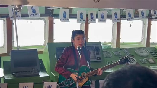 WATCH: Atin Ito holds its final sea concert near the vicinity of Pag-asa Island featuring a diverse set of musical artists from the Philippines, Korea, Indonesia, and Malaysia. The concert was conducted inside T/S Felix Oca's training bridge due to bad weather. Among the artist set to perform are rap collective Morobeats, and P-pop group HORI7ON. They will also be joined by Indonesian and Malaysian musicians Viona and Kai Mata, and South Korean K-pop girl group I:Mond. | via Faith Argosino, INQU