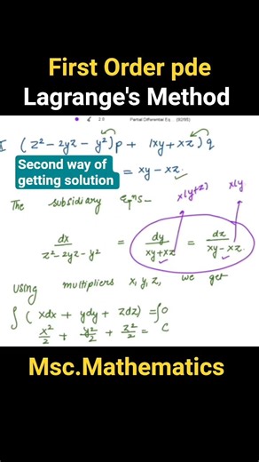 Lagrange's Method to solve pde #partialdifferentialequations #shorts #mathematics #mscmathematics