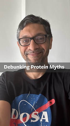 Krish Ashok on Instagram: "DEBUNKING PROTEIN MYTHS Longform version on YouTube: https://youtu.be/9MOjP5OeCa4?si=OUKxmjz1ekND33Ti A while ago, an elderly relative’s doctor gave her the one advice that I think a lot of Indians, particularly the elderly ignore outright - he asked her to eat more protein and cut down carbs. And over the next few months, her family has struggled to get her to do that because she is afraid paneer will increase cholesterol, soya is a waste product and that whey protein