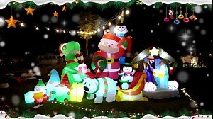 MICOCAH 8 FT Huge Christmas Inflatables Santa Claus Holding Garland Outdoor Decorations