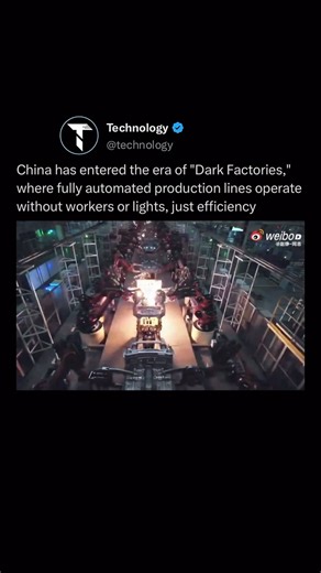 Technology on Instagram: "Follow (US) 👉🏼 @TECHNOLOGY to learn something new daily! 💫🤖 A “dark factory” is a fully automated manufacturing facility that functions without human intervention, embodying the ultimate goal of harnessing AI and robotics for maximum efficiency. China has embraced this transformative era of “Dark Factories.” These facilities operate around the clock, dramatically enhancing productivity and efficiency. With robots taking the reins and lights kept off to conserve ener