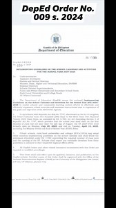 5.7K views | DepEd Order No. 009 s. 2024 Implementing Guidelines on the School Calendar and Activities for the School Year 2024-2025. #DepEdPhilippines #DepEdMATATAG #SchoolYear20242025 | Conducive Classroom | Facebook