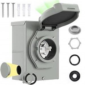 50 Amp Generator Inlet Box with Green LED Power Indicator Pre-Drilled 4 Holes NEMA SS2-50P, 125/250V, 6250/12500W ETL Listed Rain and Snow Protection