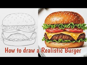 How to draw a Realistic Burger 😳 🍔 step by step || Realistic burger drawing tutorial✨