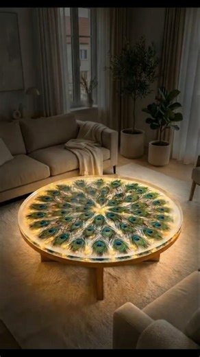 Peacock Feather Resin Table 🦚✨ | Royal Epoxy Art Transformation