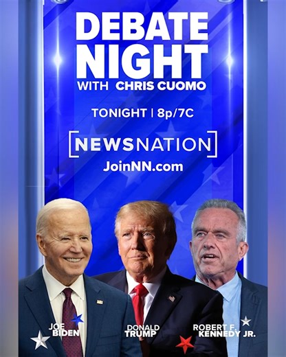 1.9K views · 27 reactions | Biden, Trump, & @RobertKennedyJr TONIGHT ONLY ON NEWSNATION 8p/7C. To find NewsNation on your screen go to JoinNN.com Chris Cuomo Elizabeth Vargas Leland Vittert Geraldo Rivera Bill O'Reilly Dan Abrams Adam Carolla Mick Mulvaney | NewsNation | Facebook