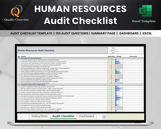 HR Audit Checklist Template – Human Resources Compliance Excel Tool | Dashboard | Scoring | Excel Template - Etsy
