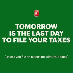 45K views · 178 reactions |  TOMORROW, 4/15 is the federal tax deadline! Need more time? ✅ File an extension online or with a tax pro at H&R Block  Receive an extension and come back to H&R Block to file your taxes by October 15th. | H&R Block | Facebook