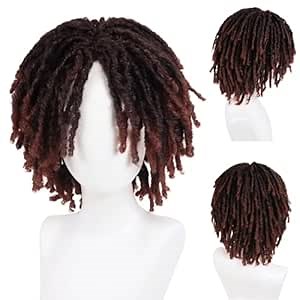GNIMEGIL Mens Dreadlock Wig Ombre Auburn Curly Hair Cosplay Male Fake Dreads Loc Short Braided Wig with Bangs Realistic Twist Rasta Wigs Funny