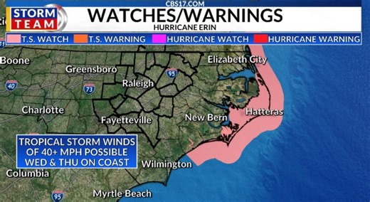 Tropical storm warning issued for several areas close to NC coast