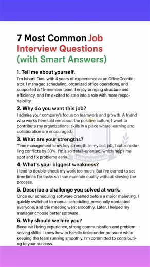 191K views · 599 reactions | Most Common Job Interview Questions and Answers ♥️ #job #facebook #reels #fbreels #trending #reelschallenge @topfans | Learn with Ishani | Facebook