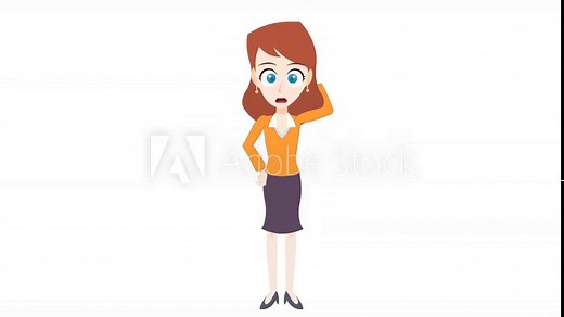 cartoon girl thinking, thoughtful background and 2d animation, Cartoon character, thinks , expressions, Education, lady giving message, puzzled, solving problem, idea, green screen