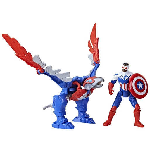 Marvel: Mech Strike Mechasaurus Captain America and Redwing Kids Toy Action Figure for Boys and Girls Ages 4 5 6 7 8 and Up (4”)