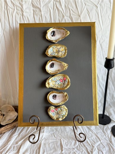 Grey Decoupaged 6 Oyster Shell Wall Art - Etsy