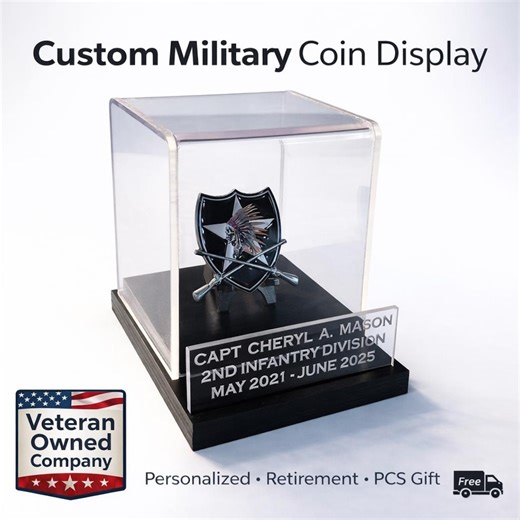 Military Coin Display Case With Custom Engraved Nameplate Army, Navy, Marines, Air Force Veteran - Etsy