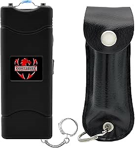 FIGHTSENSE Mini Stun Gun Keychain & Pepper Spray Combo Pack for Self Defense Kit - Extremely Powerful Stun Gun Flashlight for Women