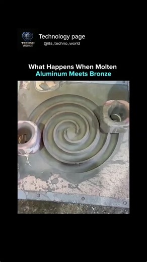 It's Techno World on Instagram: "Molten aluminum meets bronze in an explosive fusion of metal magic, creating a dazzling swirl of fire and fluid brilliance. Watch as the scorching aluminum ignites the bronze, forging an intense chemical reaction that twists liquid metal into a spiraling masterpiece of heat and energy. The intense glow reveals the raw power of metallurgy, where two distinct alloys collide to produce a spectacular, fiery dance that reshapes the very essence of the materials. This 