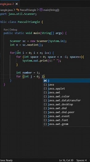 Pascal’s Triangle in Java | Easy Explanation with Code | Java Patterns Tutorial