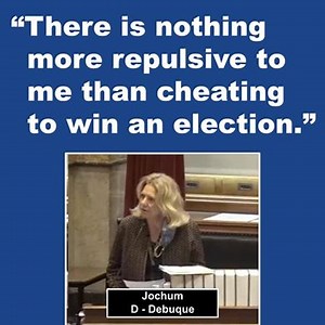 "There is nothing more repulsive to me than cheating to win an election," said Senator Pam Jochum of Dubuque as she urged Republicans on the Senate State Government Committee to vote against SSB 1199. The bill passed on a party-line vote. A companion bill is being rushed through the Iowa House. Votes are expected next week. Contact your legislator ASAP if you want voting to continue to be easy, free and fair in the state of Iowa. Find your legislator here: https://www.legis.iowa.gov/legislators/