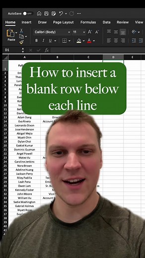 How to insert a blank row under each line in #excel #exceltips #exceltricks #microsoftambassador #greenscreenvideo