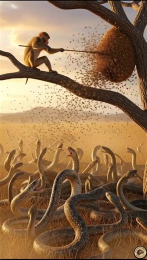 Monkey vs Thousands of Snakes! Bees Attack Gone Wrong 😱🐍🐝🔥#snakes #monkey #bees