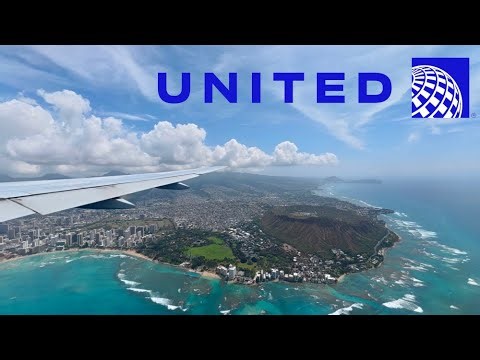 United Airlines 777-200 STUNNING reef runway approach and landing in Honolulu (HNL)