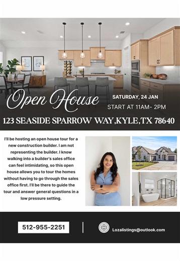 ‼️123 Seaside Sparrow Way, Kyle,TX 78640 ⏰ 1/24/2026 11am-2pm Saturday/Sabado 🔑 Open house este sábado en Kyle Hermosas viviendas de nueva construcción con atractivos incentivos del constructor disponibles. Ya sea que esté listo(a) para comprar o apenas comenzando a conocer el proceso de compra, esta es una excelente oportunidad para recorrer las viviendas, hacer preguntas y obtener claridad, sin compromiso. 🔑 I’m Hosting an open house this Saturday in Kyle,Tx Beautiful new construction homes 