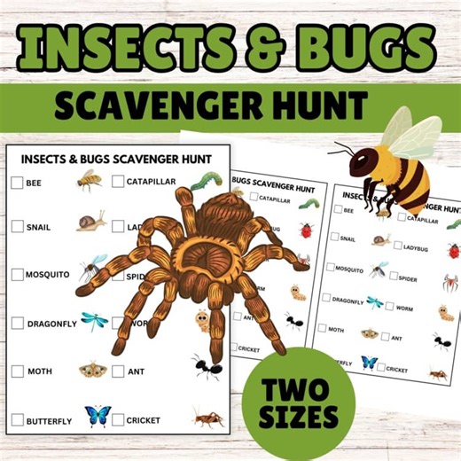 Insects & Bugs Scavenger Hunt - Scavenger Hunt Indoor, Great for Outdoor Games