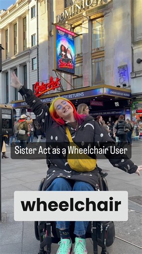 Lets see Sister Act as a wheelchair user🎤♿️ @sisteractsocial @dominiontheatre I was really pleased with the access of this show! It was very accessible for me! Access: ✨Transfer seats available ✨Step free option into box ✨Accessible toilet ✨Great access team ✨Carer tickets I LOVED the show - it was brilliant! #Access: Video description: Eliza waving in front of the sisters act sign at the dominion theatre, we then see Eliza going inside and going down the stairs in the theatre in a stair lift, 