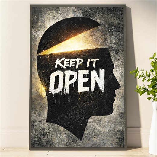 Inspirational Posters for Office With Inspiring Sayings Keep It Open Abstract Men Head Portrait Vintage Modern Home Decor - Etsy