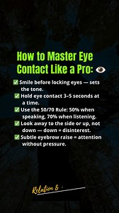 "Strong eye contact is a silent superpower. Master it — and you’ll command every room you walk into. 💬👀" . . #ConfidenceTips #EyeContact #SocialSkills #BodyLanguage #SelfDevelopment | Relation & Love Fact