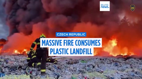 Firefighters battle massive fire at plastic landfill in central Czech Republic