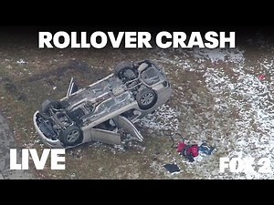 Michigan Rollover Crash: LIVE Chopper footage over wreck on I-75 in Detroit