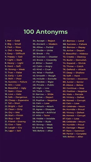 Englishwala on Instagram: "100 antonyms Learn English Follow me for more"