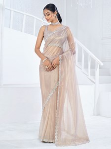 Buy Saree Mall Embellished Beads And Stones Organza Saree -  - Apparel for Women
