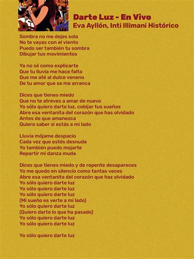295 | Darte Luz - En Vivo #evaayllon #intiillimanihistorico #descubriendomusica #lyrics_songs #letrasdecanciones