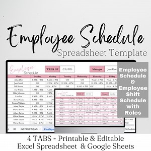 Employee Schedule Template Google Sheets, Weekly Schedule, Shift Schedule, Work Schedule Planner Staffing Schedule Scheduling Template Excel - Etsy