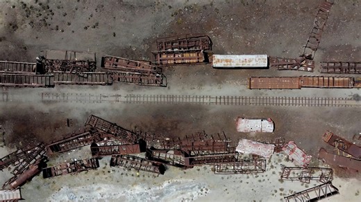 Bolivia's abandoned Uyuni train graveyard revealed by drone - Worldwide