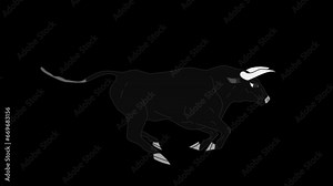 Animated black bull angry and running without limits