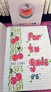 capa de caderno de português com cerejas.