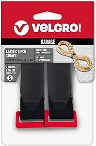 Velcro Brand | Garage Organization | Elastic Cinch Straps with Buckle, 8in | Adjustable & Stretch | Fasten Power Cords, Store Holiday Light Strings, Organize Cables | Black, 2ct, Small - 8" x 1"