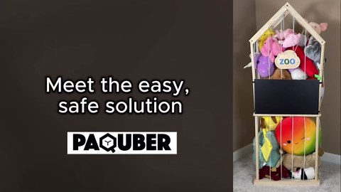 Stuffed Animal Storage Zoo – Large Wooden Plush Toy Organizer for Kids, Vertical Toy Storage with Detachable Chalkboard, Tool-Free Assembly, Anti-Tip Strap