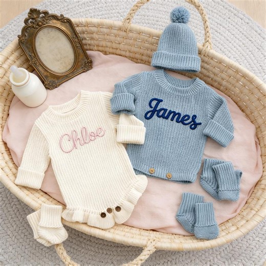 Personalized Newborn Knit Onesie, Baby Name Embroidered Outfit, Modern Baby Gift - Etsy