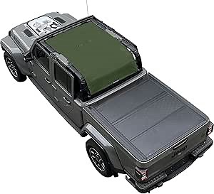 Shadeidea JT Sun Shade Top Sunshade Compatible with Jeep Gladiator Top Shade Mesh Screen Roof Cover (2018-2023)-Wind Noise UV Blocker with GrabBag Pouch-10 Year Warranty- Forest Green -Front&Rear&Back