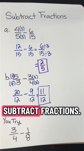 How to subtract fractions with different denominators. #subtractingfractions #subtractfractionswithdifferentdonminators #factions #subtractfractions | Impactmath19