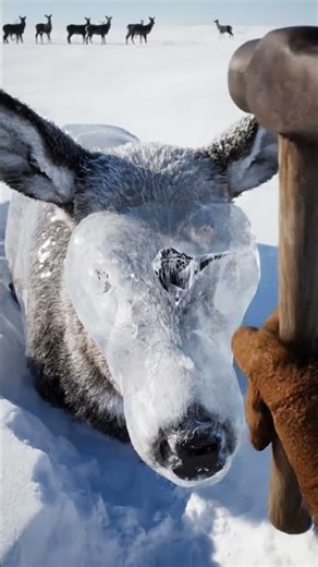 Satisfying Ice Cracking: Saving a Frozen Deer 🧊🦌 #AnimalRescue #Deer #WinterSurvival #Heartwarming